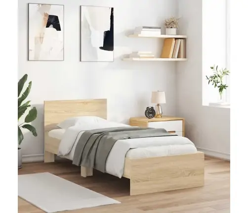 Voodiraam Peatsiga, Sonoma Tamm, 75X190 cm Tehispuit