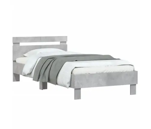 Gultas Rāmis Ar Galvgali Un Led, Betona Pelēks, 100X200 Cm Vidaxl
