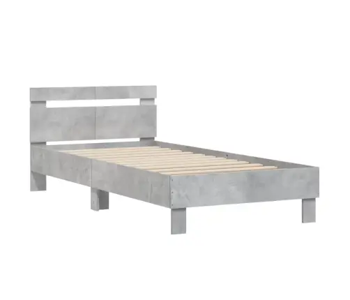Gultas Rāmis Ar Galvgali Un Led, Betona Pelēks, 100X200 Cm Vidaxl