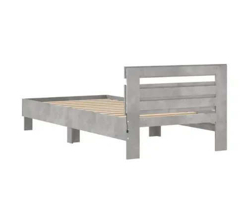 Gultas Rāmis Ar Galvgali Un Led, Betona Pelēks, 100X200 Cm Vidaxl