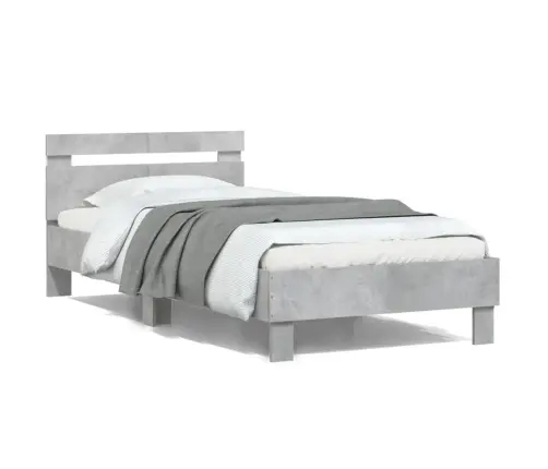 Gultas Rāmis Ar Galvgali Un Led, Betona Pelēks, 100X200 Cm Vidaxl