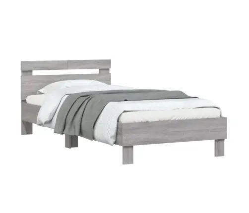 Gultas Rāmis Ar Galvgali Un Led, Pelēka Ozola, 100X200 Cm Vidaxl