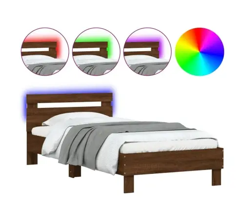 Gultas Rāmis Ar Galvgali Un Led, Brūna Koka Krāsa, 100X200 Cm Vidaxl