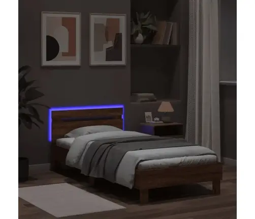 Gultas Rāmis Ar Galvgali Un Led, Brūna Koka Krāsa, 100X200 Cm Vidaxl