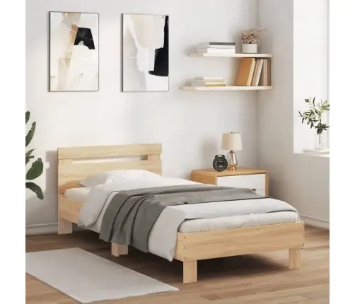 Gultas Rāmis Ar Galvgali Un Led, Koka Krāsa, 90X200 Cm Vidaxl