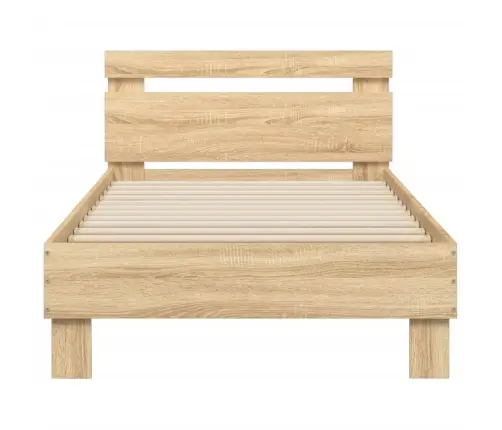 Gultas Rāmis Ar Galvgali Un Led, Koka Krāsa, 90X200 Cm Vidaxl