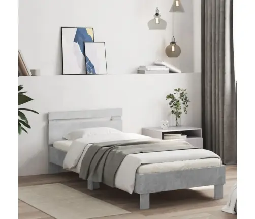 Gultas Rāmis Ar Galvgali Un Led, Betona Pelēks, 90X200 Cm Vidaxl