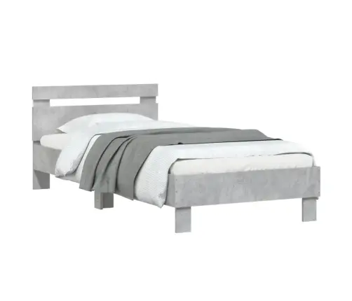 Gultas Rāmis Ar Galvgali Un Led, Betona Pelēks, 90X200 Cm Vidaxl