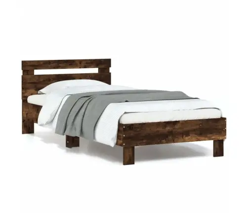 Gultas Rāmis Ar Galvgali Un Led, Koka Krāsa, 90X200 Cm Vidaxl