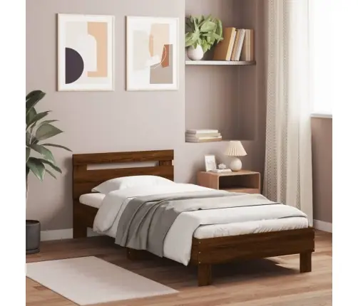 Lovos Rėmas Su Galvūgaliu Ir Led Lemputėmis, Rudas, 90X200Cm