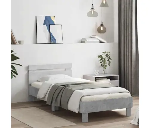 Lovos Rėmas Su Galvūgaliu Ir Led Lemputėmis, Betono, 90X190Cm