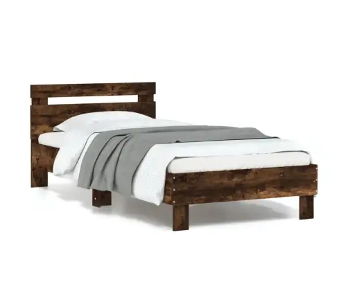 Gultas Rāmis Ar Galvgali Un Led, Koka Krāsa, 90X190 Cm Vidaxl