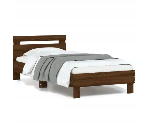 Gultas Rāmis Ar Galvgali Un Led, Brūna Koka Krāsa, 90X190 Cm Vidaxl