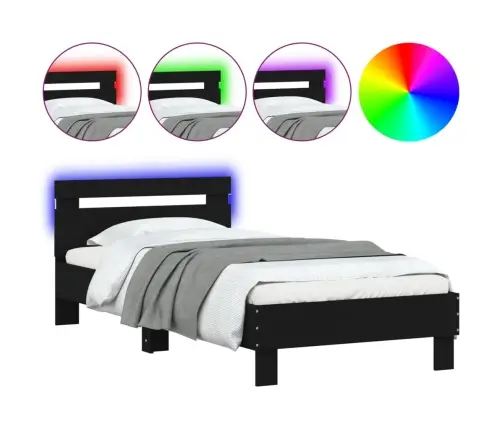 Gultas Rāmis Ar Galvgali Un Led, Melns, 75X190 Cm Vidaxl