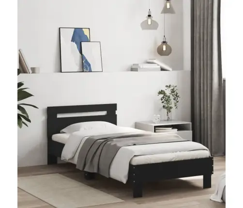 Gultas Rāmis Ar Galvgali Un Led, Melns, 75X190 Cm Vidaxl