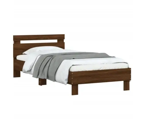 Voodiraam Peatsi Ja Led-Tuledega, Pruun Tamm, 75X190 Cm