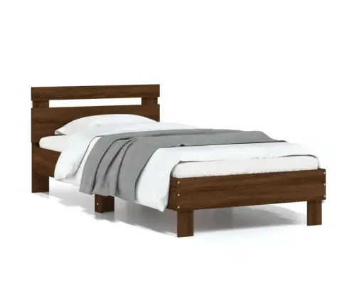 Voodiraam Peatsi Ja Led-Tuledega, Pruun Tamm, 75X190 Cm