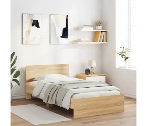 Gultas Rāmis Ar Galvgali Un Led, Koka Krāsa, 100X200 Cm Vidaxl