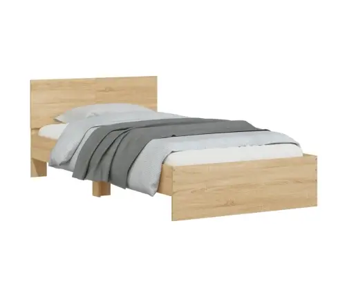 Gultas Rāmis Ar Galvgali Un Led, Koka Krāsa, 100X200 Cm Vidaxl