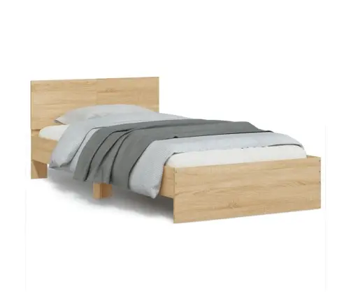 Gultas Rāmis Ar Galvgali Un Led, Koka Krāsa, 100X200 Cm Vidaxl