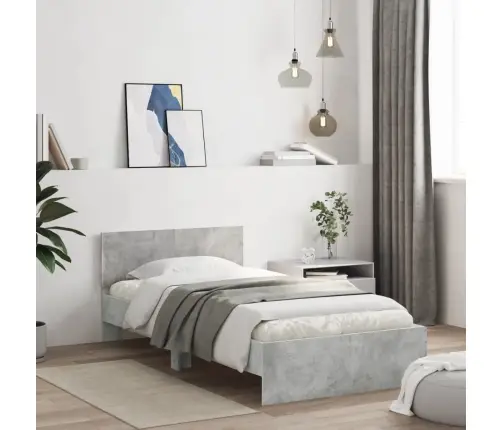 Gultas Rāmis Ar Galvgali Un Led, Betona Pelēks, 100X200 Cm Vidaxl