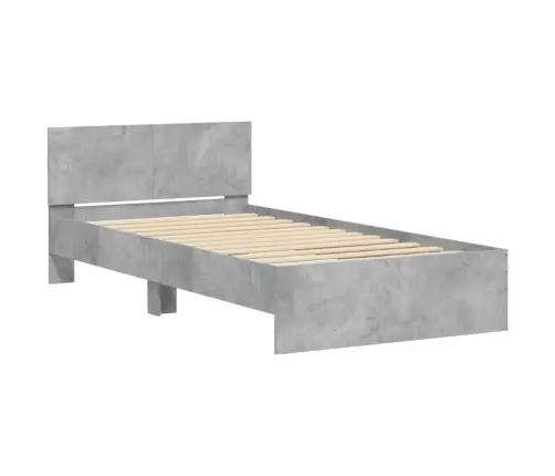 Gultas Rāmis Ar Galvgali Un Led, Betona Pelēks, 100X200 Cm Vidaxl