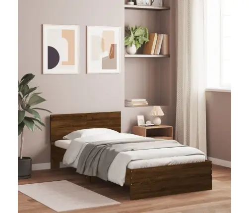 Gultas Rāmis Ar Galvgali Un Led, Brūna Koka Krāsa, 100X200 Cm Vidaxl