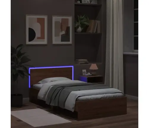 Gultas Rāmis Ar Galvgali Un Led, Brūna Koka Krāsa, 100X200 Cm Vidaxl