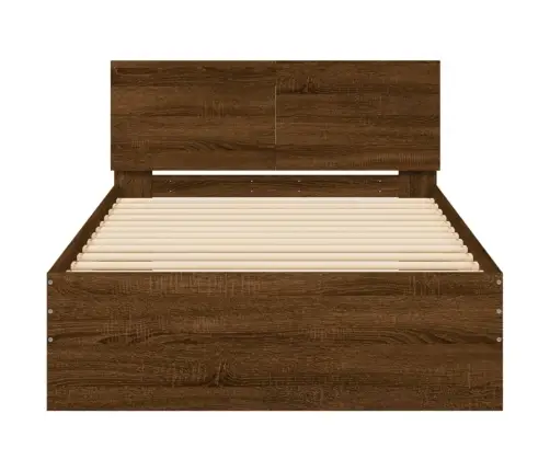 Gultas Rāmis Ar Galvgali Un Led, Brūna Koka Krāsa, 100X200 Cm Vidaxl