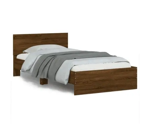 Gultas Rāmis Ar Galvgali Un Led, Brūna Koka Krāsa, 100X200 Cm Vidaxl