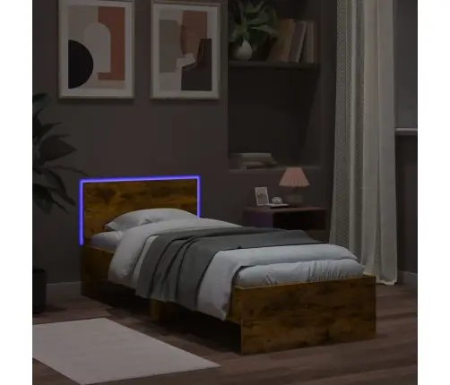 Gultas Rāmis Ar Galvgali Un Led, Koka Krāsa, 90X200 Cm Vidaxl