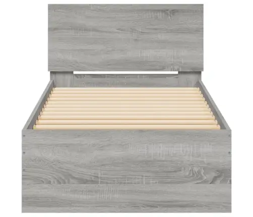 Gultas Rāmis Ar Galvgali Un Led, Pelēka Ozola, 90X200 Cm Vidaxl