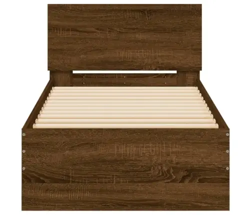 Gultas Rāmis Ar Galvgali Un Led, Brūna Koka Krāsa, 90X200 Cm Vidaxl