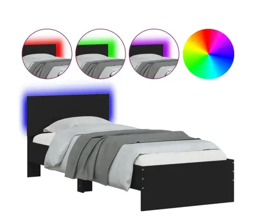 Voodiraam Peatsi Ja Led-Tuledega, Must, 75X190 Cm