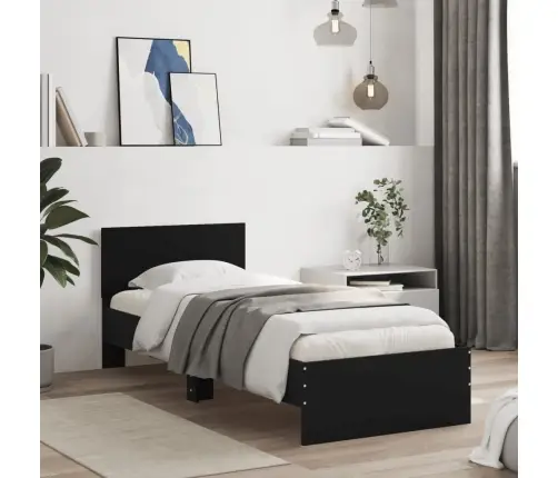 Voodiraam Peatsi Ja Led-Tuledega, Must, 75X190 Cm