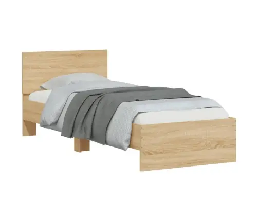 Gultas Rāmis Ar Galvgali Un Led, Koka Krāsa, 75X190 Cm Vidaxl