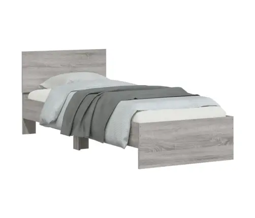 Gultas Rāmis Ar Galvgali Un Led, Pelēka Ozola, 75X190 Cm Vidaxl
