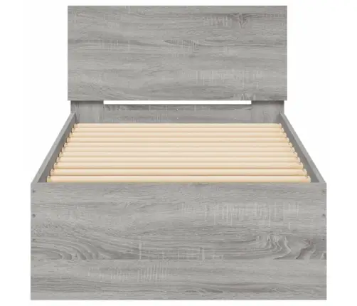 Gultas Rāmis Ar Galvgali Un Led, Pelēka Ozola, 75X190 Cm Vidaxl