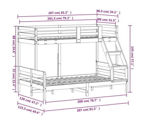 Narivoodi, 80X200/120X200 cm Valge, Männipuit