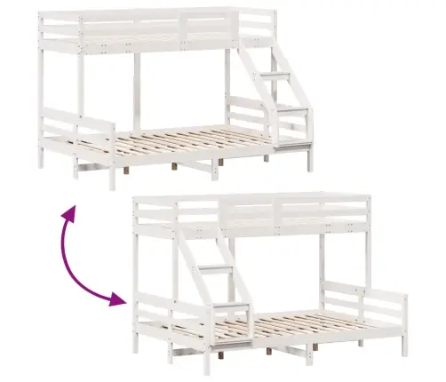 Divstāvu Gulta, 80X200/140X200 Cm, Balta, Priedes Masīvkoks Vidaxl