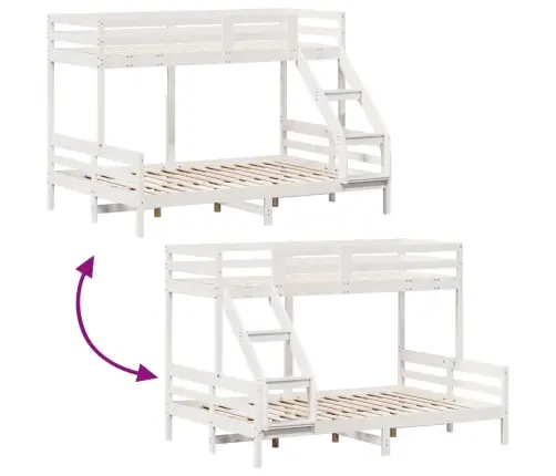 Divstāvu Gulta, 90X200/140X200 Cm, Balta, Priedes Masīvkoks Vidaxl