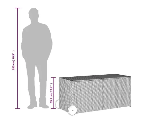 Dārza Kaste Ar Riteņiem, Melna, 283 Litri, Pe Rotangpalma Vidaxl
