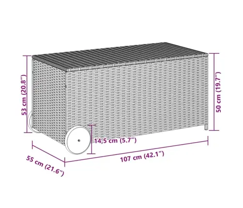 Dārza Kaste Ar Riteņiem, Pelēka, 190 Litri, Pe Rotangpalma Vidaxl