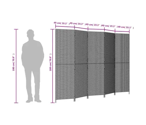 Istabas Sadalītājs, 5 Paneļi, Melna Polirotangpalma Vidaxl