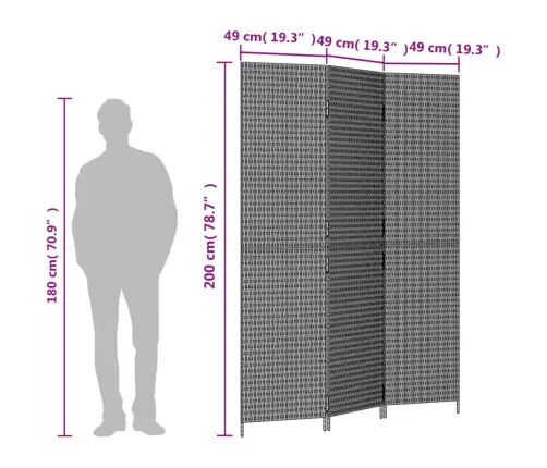 Istabas Sadalītājs, 3 Paneļi, Brūna Polirotangpalma Vidaxl