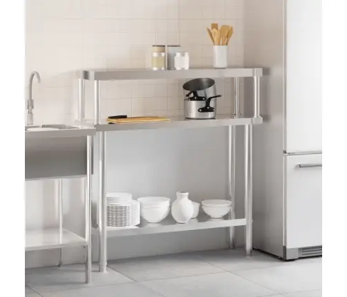 Köögi Töölaud Riiuliga, 110 X 30 X 120 cm Roostevaba Teras