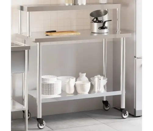 Köögi Töölaud Riiuliga, 110 X 55 X 120 cm Roostevaba Teras