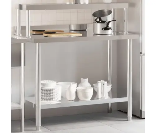 Köögi Töölaud Riiuliga, 110 X 55 X 120 cm Roostevaba Teras