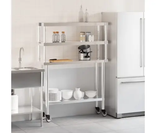 Köögi Töölaud Riiuliga, 110 X 30 X 150 cm Roostevaba Teras