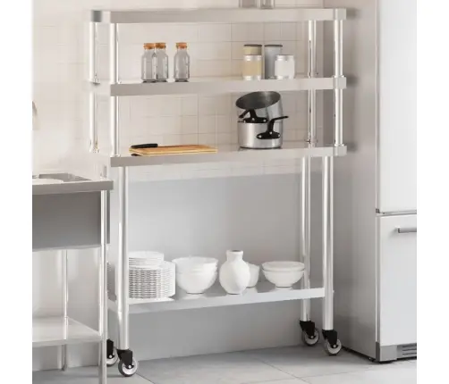 Köögi Töölaud Riiuliga, 110 X 30 X 150 cm Roostevaba Teras